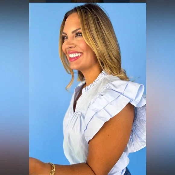 Blue Split Frill Neck Ruffle Layer
Sleeve Top NWT - Picture 3 of 6